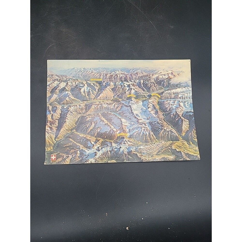 Vtg Oversized Switzerland Swiss Alpine Passes French Alps Route Map Postcard